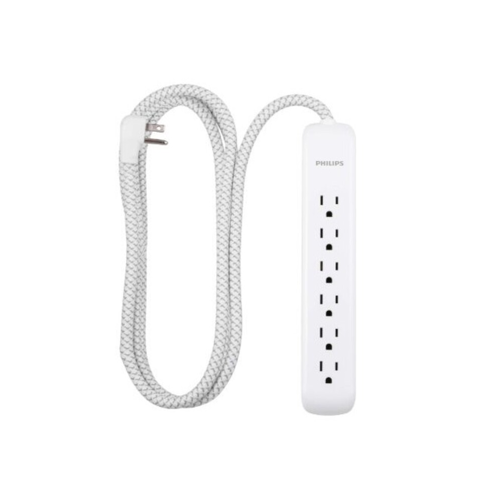 Philips 6 Outlet Power Strip Surge Protector, 6 Ft Power Cord, Designer Braided